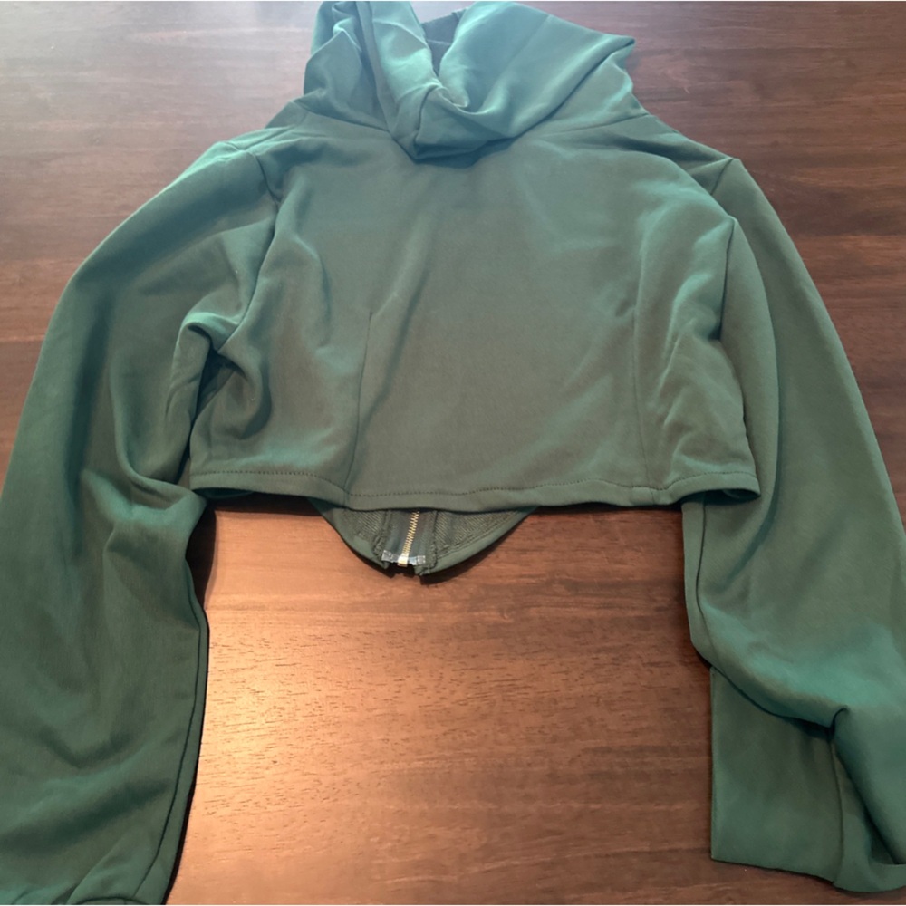 Womens Two Piece Outfits Tracksuit Green Size Small Sweatsuit Cropped Zip Up - Picture 6 of 8